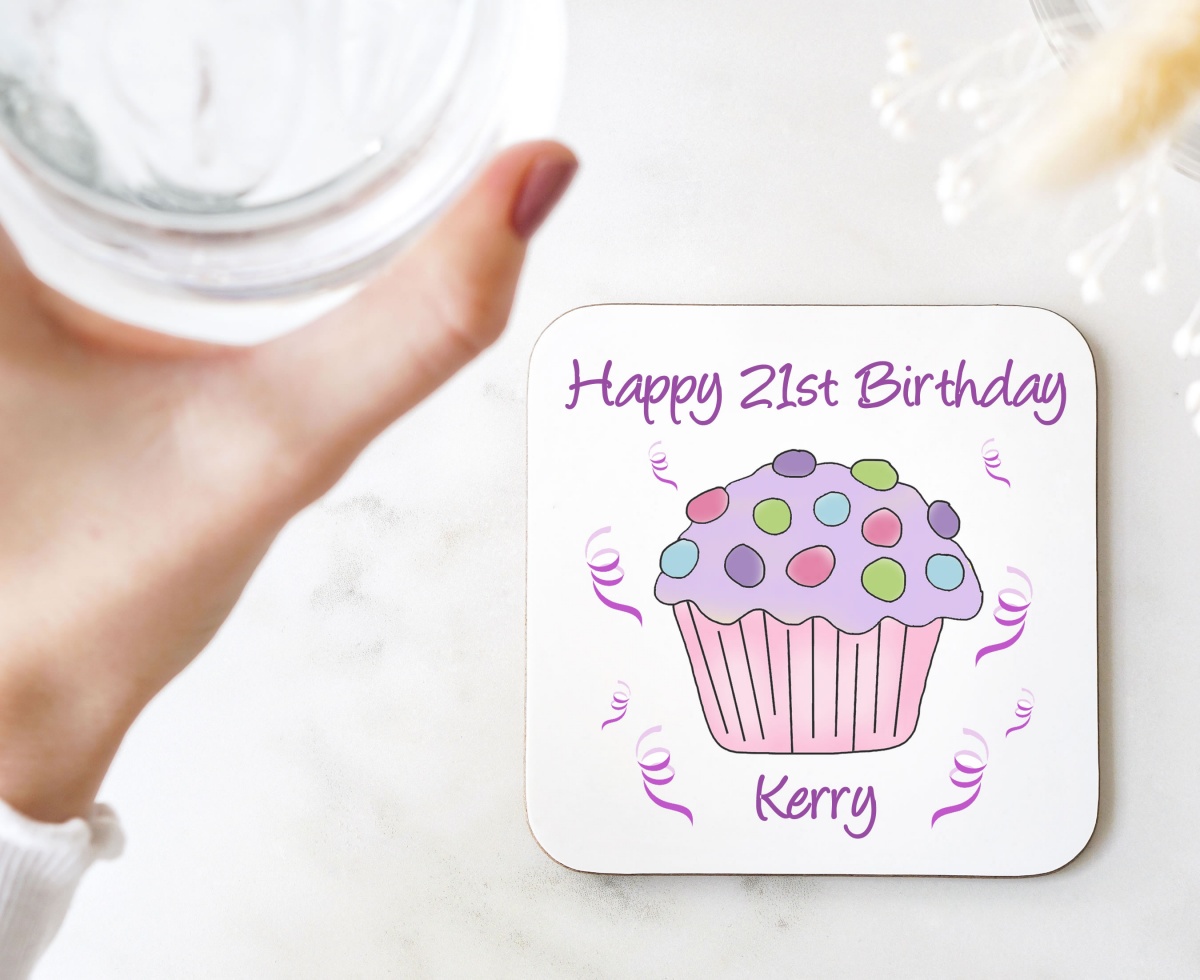 Cupcake (Purple) Personalised Birthday Coaster